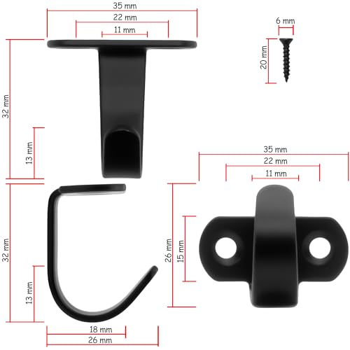 Fuxxer® Eisen-Haken, Küchen-Haken, Garderoben-Haken, 33 x 24 mm, 10er Set, schwarz