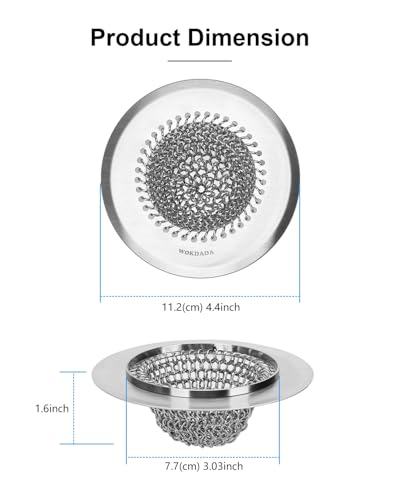 wokdada Sink Drain Strainer: Anti-Slip Flexible Chainlink, 304 Stainless Steel. Upgraded Clog-Free Kitchen Version, Easy-Clean Catcher For Garbage Disposal