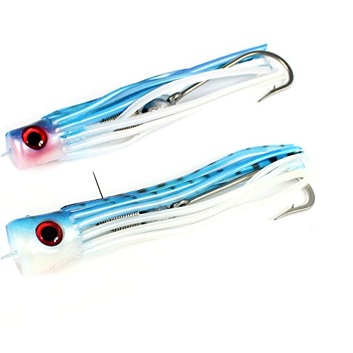 The Tackle Room Rigged Chugger Style Lure | 2 Pack | for Ballyhoo (Blue/Silver)
