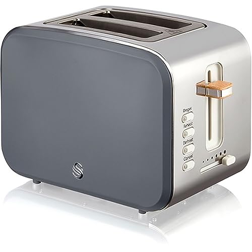 Swan Nordic Toaster 2 Slice with Extra Wide Slots for Bagels, Waffles, Breads, Cancel, Defrost and Bagel Function, 6 Brown Settings, Slate Grey (ST14610GRYN) by Swan - Used condition - CA$39.61