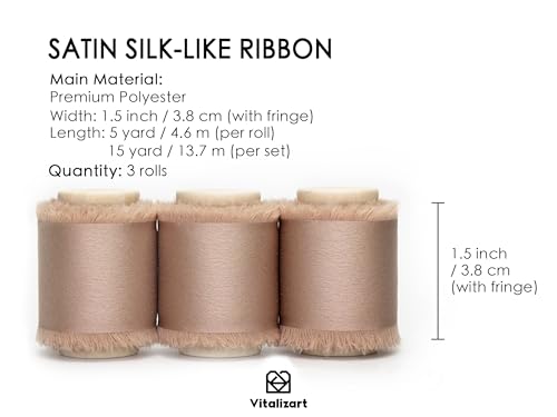 Vitalizart Light Brown Ribbon 1.5" x 15 Yds Silk-Like Satin Handmade Frayed by Vitalizart - Used condition - US$13.39