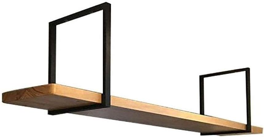 Black Wrought Iron Ceiling Frame Single-Layer Solid Wood Shelf Hanging Storage Rack for Restaurant and Bar 4 Sizes (120 * 30 * 50cm)