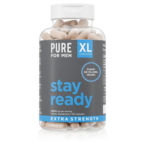 Pure for Men Stay Ready Fiber Extra Strength Supplement | Digestive Regularity | Bowel Movement & Gut Health Support | Vegan Cleanliness | Proprietary Formula | 120 Vegan XL Capsules
