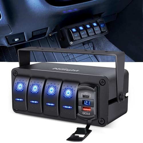 Nilight 4 Gang Rocker Switch Box w/Voltmeter PD Type C and USB Socket