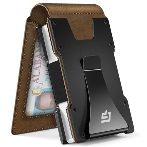 Image of Men Wallet - Money Clip Wallet Slim For Gift Men in Front Pocket 15 Cards - Metal Credit Card Case in Magnetic Flip