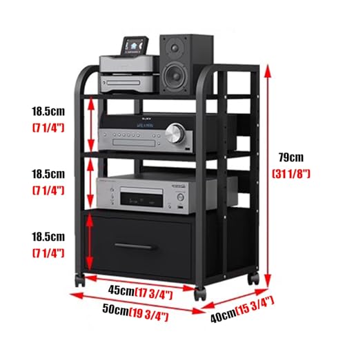 Mueble Equipo Hifi Mueble de Audio para Tocadiscos con Cajones y Ruedas Deslizantes, Organizador de Estantes para Rack de Audio para Receptor Onkyo, Consola de Equipo, Soporte para Componentes Av(A,M) - imagen 2