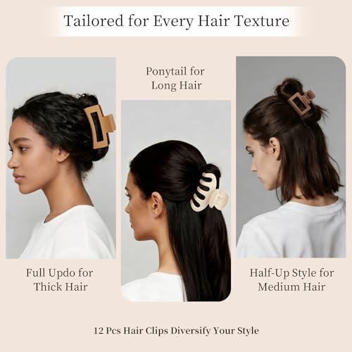 image for PAOFUPOS Small Medium Claw Clips for Women, 3 Styles Hair Clips for Th