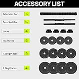 Gallant 20kg Adjustable Dumbbells Set, 2 in 1 Dumbells and Barbell Hand Free Weights Set Strength Training Lifting Body Building, Fitness Exercise Equipment For Home Gym, Ideal Men Women Black - Image 9