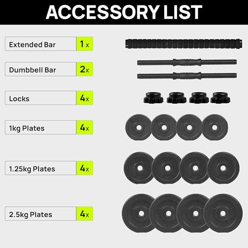 Gallant 20kg Adjustable Dumbbells Set, 2 in 1 Dumbells and Barbell Hand Free Weights Set Strength Training Lifting Body Building, Fitness Exercise Equipment For Home Gym, Ideal Men Women Black - Image 8