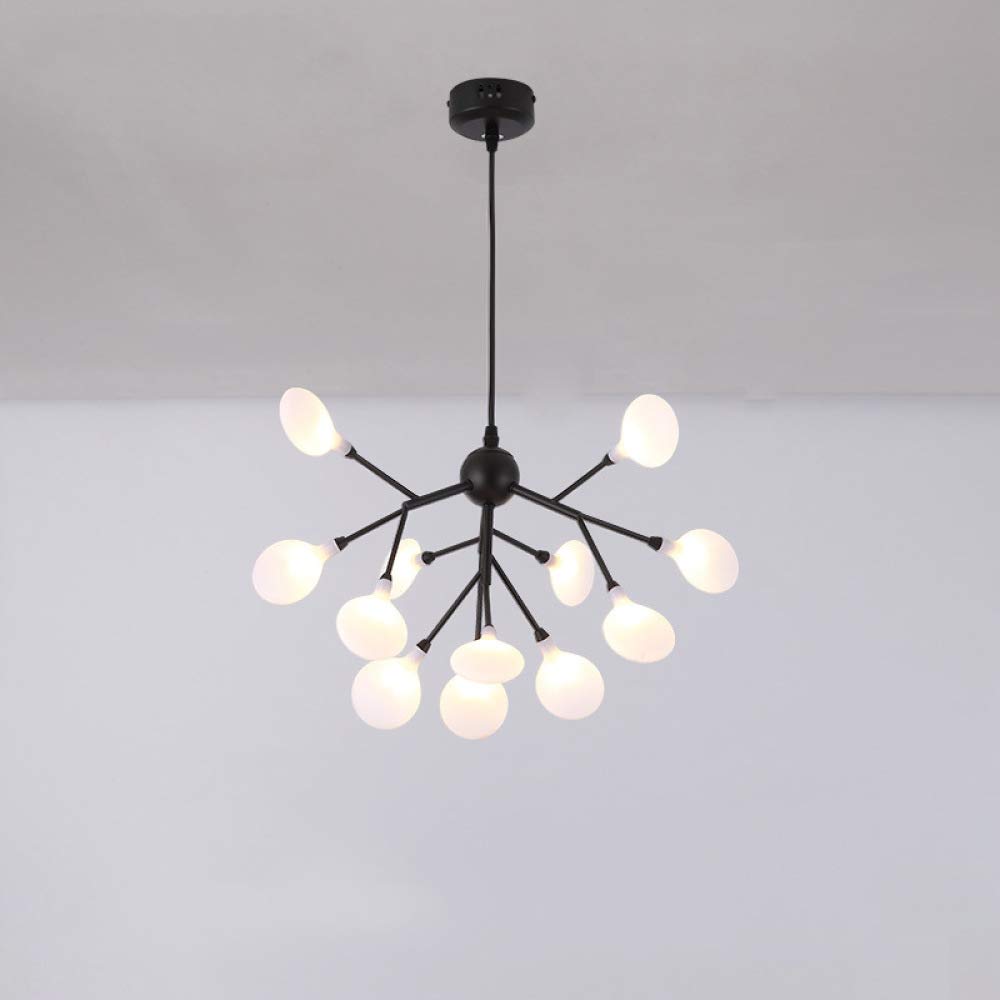 Lustre LED 12 lumières noir créatif, suspension Spoutling luciole salon et chambre