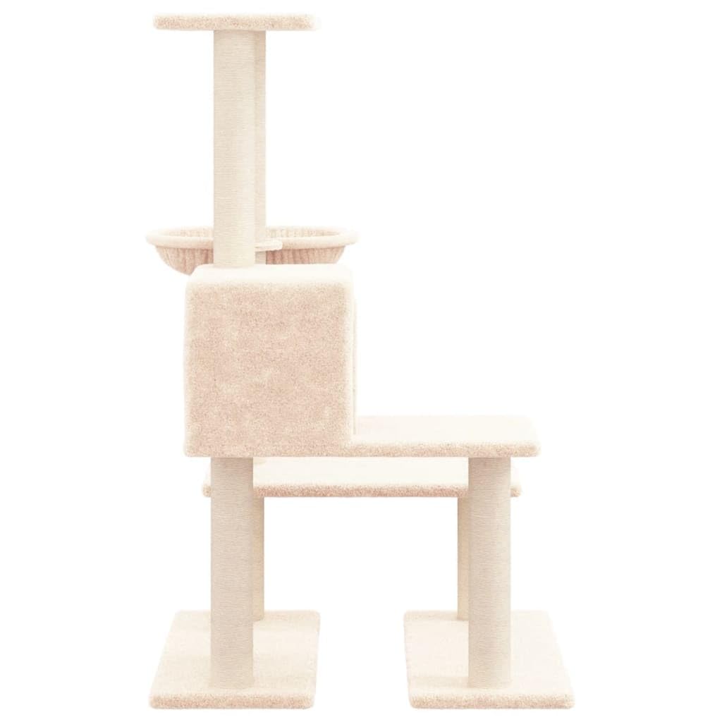 Kratzbaum mit Sisal-Kratzsäulen Creme, 94,5 cm Kletterbaum für Katzen, stabiles Katzenmöbel mit Plüsch-Höhle, Hängematte und Plattformen aus Holzwerkstoff