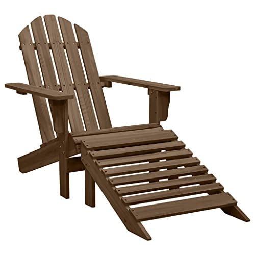 Cumyzo Patio Adirondack Chair With Ottoman&Table Solid Fir Wood Brown Brown 12.5Kg/27.5Ib #TOP4