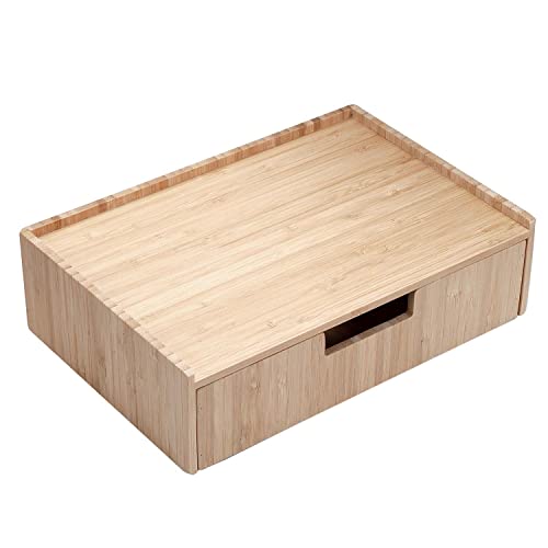 Charging Station Stand Combo with Bamboo Drawer; Extra Storage for Smartphones, Tablets, Laptops & Organizer for Office Supplies and Stationary Items