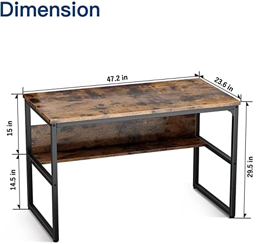 Computer Study Desk with Bookshelf, Large Home Office Desk with Storage and Shelf Industrial Study Writing Drawing Table with Space Saving Design Modern Simple Style Laptop Table - Image 3