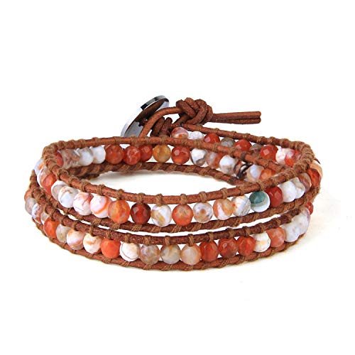 Image of KELITCH Double Wrap Bracelet Women Hand-Braided Turquoise Beads Bracelets Boho Leather Bracelets Bangle
