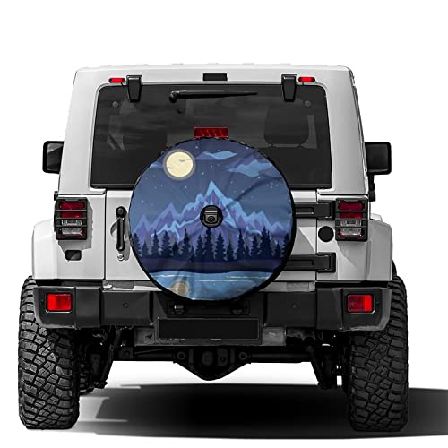 Image of Delerain Spare Tire Cover with Backup Camera Hole Mountain Night Wheel Covers Sun Protection Waterproof for Truck RV Trailer SUV and Many Vehicle (14 Inch for Diameter 23 inch-27 inch)