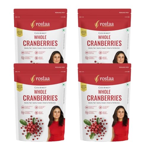 Image of Rostaa Gourmet Whole Cranberries | Premium Dried Cranberrie Rich in Antioxidants, Fiber & Vitamin C | Supports Immunity, Digestion & Heart Health | Naturally Sweet & Tangy Healthy Snack | 200g (800 GM, Whole Cranberrie )
