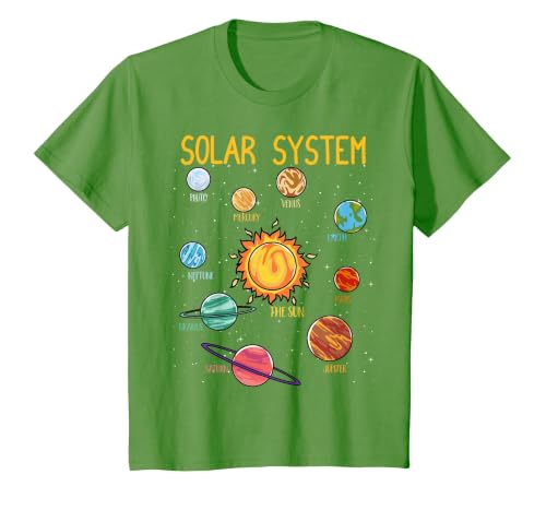 Solar System Planets Science Space Boys Girls STEM Kids T-Shirt, Youth, Grass Green, Medium
