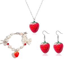 A3:Strawberry Earrings Necklace Ring