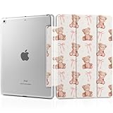 DONGKE Compatible with iPad 10.2 Inch Case 2021 2020 2019, Smart Lightweight Trifold Stand Hard Plastic Transparent Cover Support Auto Sleep/Wake for iPad 10.2' 9th/8th/7th Generation - Bear with Bows
