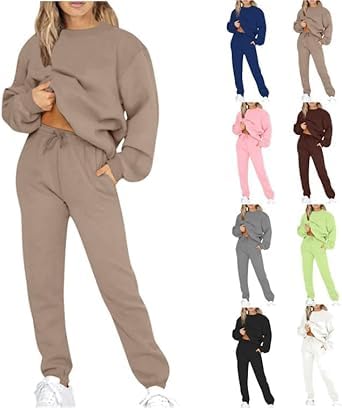 RLEHJN Jogginganzug Damen Baumwolle,2-teiliges Kapuzenpullover und Jogginghosen Zweiteiler Jogginganzug Elegant Langarm Trainingsanzug Hausanzug Sport Set Lounge Set mit Fleecefutter