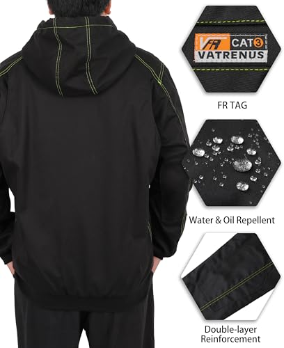 Image of VATRENUS FR Jacket for Men 11oz Fleece Lined Light Winter Coat Warm CAT3 | Flame Resistant Comfortable Workwear|Relaxed Fit Oil Resistant Water Repellent ATPV 38 Cal /cm Zipper Pocket