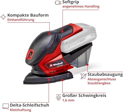 Einhell Akku-Multischleifer TE-OS 18/150 Li-Solo Power X-Change (18 V, Li-Ion, 24 000 min-1, 1.6 mm Schwingkreis, Staubfangbox, Staubabsaugadapter, ohne Akku und Ladegerät)