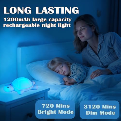 Colortown Turtle Night Light, Sea Turtle Gifts, Cute Soft Silicone Squishy LED Lamp with 7 RGB Colors, Dimmable, Timer, Touch Control, Living Bedroom Decor by Colortown - Used condition - Image 5