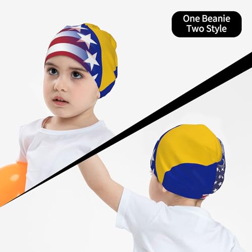 American Flag and Bosnian Flag Children Hip Hop Knitted Hat Kids Elastic Leisure Knit Cap Warm Sleep Beanies Black4