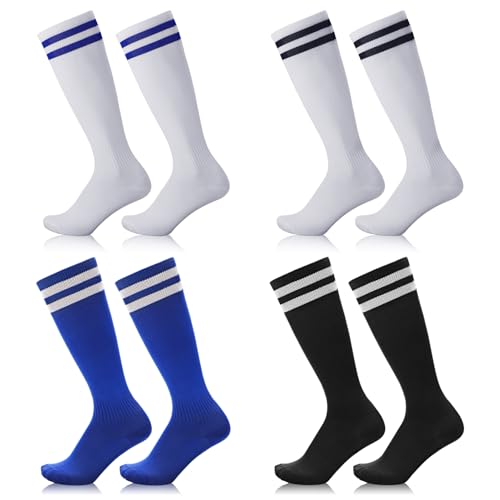 KLEBREIS - KLEBREIS 4 Pairs Kids Football Socks Kids Soccer Socks,Unisex Anti-Slip Socks Long Soccer Sock for Boys Girl Aged 5-12