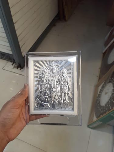 Image of Silver 999 Ram Darbaar Photo Frame for Car Dashboard, Home Decor - Rama Laxman Sita Hanuman Ji Tasveer for Navmi, Home, Office, Living Room, Puja, Return Gifts- 18x13x6 CM