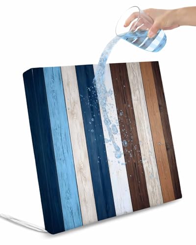 Hokiten Blue Brown Farmhouse Outdoor Cushion Chair Cover Set of 4 - Waterproof Couch Seat Covers, Vintage Retro Wooden Patio Furniture Protector Cushions Slipcovers for Sofa/RV, 20