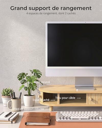 Support écran en bambou de design incurvé écoresponsable de 64.4cm de long - 5