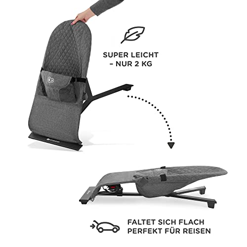Kinderkraft Babywippe MIMI, Spielbügel mit 2 Spielzeuge, verstellbare Rückenlehne, Weiches Material, Minimalistische Skandinavisches Design, Zusammenklappbar, Grau