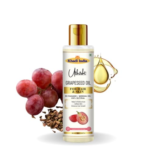 Image of Khadi Grapeseed Oil For Skin & Hair 100ml | Pure & Natural Oil for Hair Growth & Nourishing Skin Care | Non Sticky, Paraben, Mineral Oil Free | For All Hair Types | Daily Use for Men & Women
