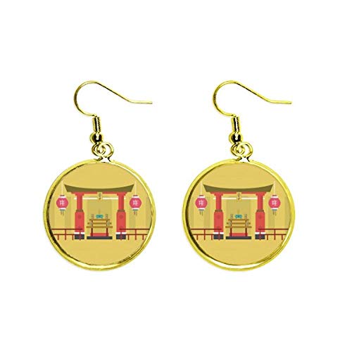Pendientes Linterna China Town en dorado para mujer estilo dangle con diseño oriental de drop