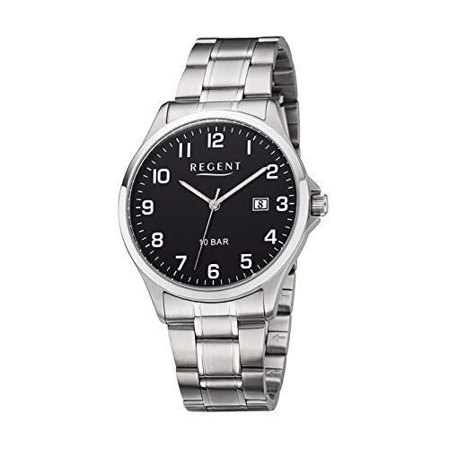Preisvergleich Produktbild REGENT Herren-Armbanduhr Edelstahl analog Quarz Edelstahlband F-1191