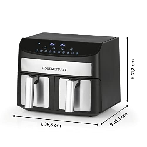 GOURMETmaxx Doppelkammer-Heißluftfritteuse 2x 3,5L - Edelstahl | Airfryer mit Synchro-Garzonen, Timerfunktion & Touchdisplay | energiesparend frittieren | 10 Programme | 2400 Watt – Bild 7