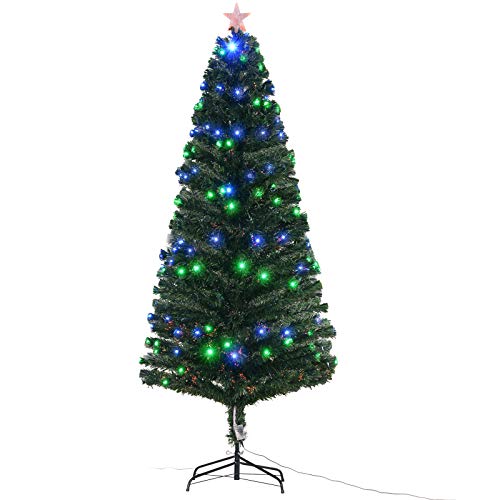 HOMCOM Pre-Lit Douglas Fir Artificial Christmas Tree with Fiber Optic/LED Lights and 8