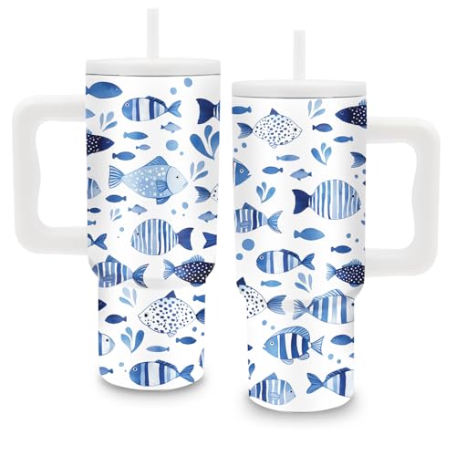 Fish Tumbler with Handle and Straw 24oz