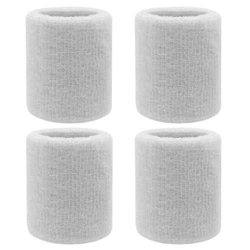 4 Pack 3 inch Wrist Sweatbands Tennis Wrist Bands Absorbent Sweat Band for Men and Women - Elastic Athletic Wrist Bands for Tennis, Basketball, Running, Working Out (White)