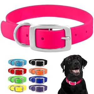Regal Dog Products Large Pink Waterproof Dog Collar with Heavy Duty Double Buckle & D Ring | Vinyl Coated, Custom Fit, Adjustable Biothane Dog Collar | Chew Resistant Waterproof Collar for Dogs