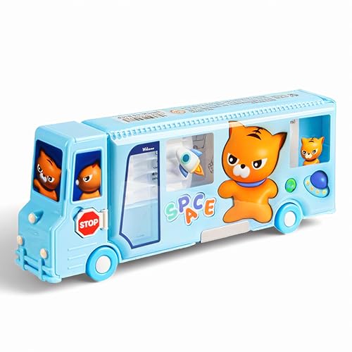 Ristpal Estojo De Ônibus Escolar, Canetas Desenho Animado Com Apontador, Organizador Papelaria Grande Capacidade, Melhores Presentes Aniversário Para Crianças E Adolescentes (Azul)