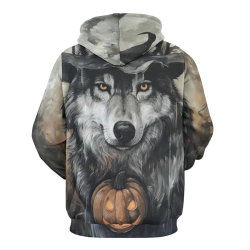 Pullover citrouille lune du loup imprimé graphique mystique manches longues S