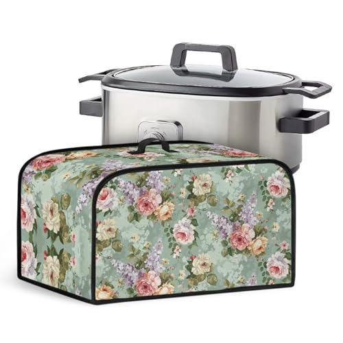 YUVAMAGIMO Flowers Oval Crock Pot Cover Practical Slow Cooker Dust Cover Mesh Pocket with Accessory Organizer Small Appliances Accessories Fits Most Slow Cookers Decoration Accessories