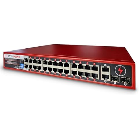 IPCamPower Unmanaged 24 Port POE Network Switch W/ 2 Gigabit Uplinks, POE+ 30 Watts per Port, 360 Watts Total Budget, UL Listed, TAA Compliant Cover
