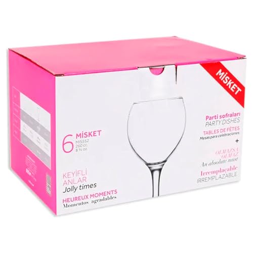 Acan Tradineur - Pack de 6 Copas - Modelo Misket - Capacidad: 260 ml - Ideal para Vino - Aptas para lavavajillas - Tamaño Aprox: Ø 6,7 x 16,5 cm