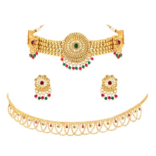 Image of Peora Gold Plated Bridal Jewellery Set with Kamarband Gift for Women Indian Traditional Ethnic Wedding