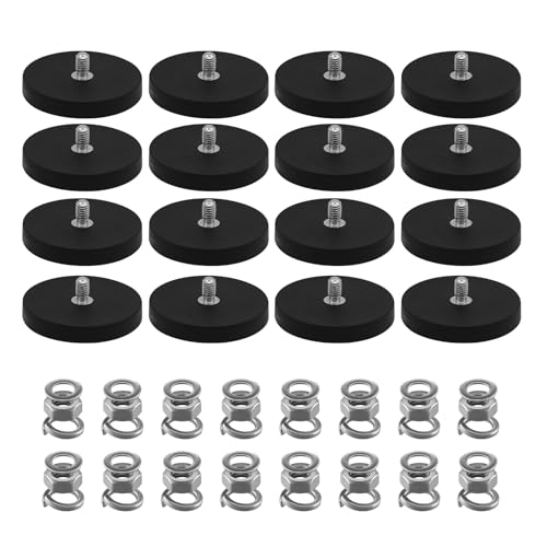 Rubber Coated Magnet, 16Pack Anti-Scratch Neodymium Magnet 10kg Holding Force, 43mm Rubber Coated Mounting Magnets Base with M5 Threaded Studs for Light Bar Mirror Camera Tool