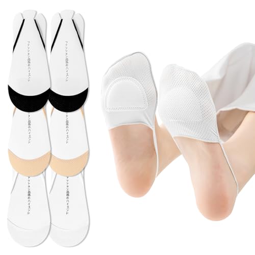 Image of No Show Socks with Invisible Sling Back Womens, 6 Pairs Low Cut Half Toe Topper Socks with Non-Slip Straps for Heels